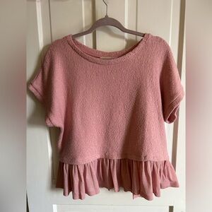 Pilcro Rose Pink Textured Ruffle-Hem Short Sleeve Top